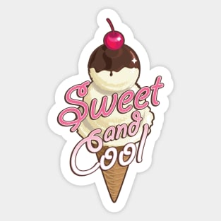 Sweet and cool ice cream cone with pink Sticker